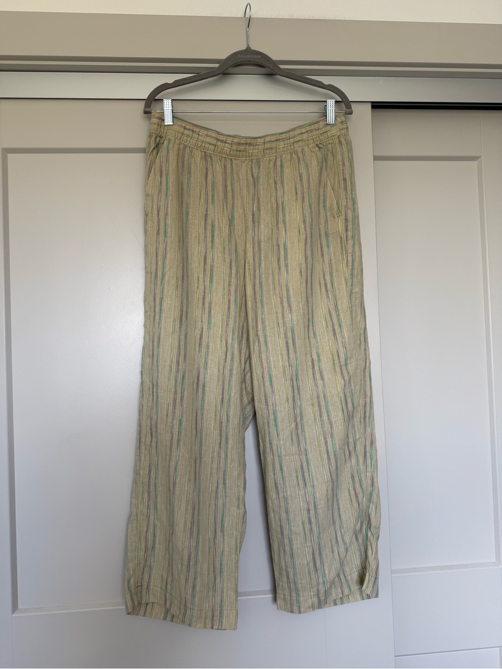 Patagonia Garden Island Weathered Stone Light Green Striped Wide-Leg Hemp Pants